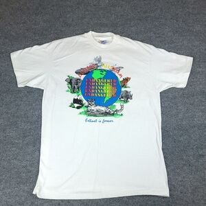 VTG 90s Endangered Species Animal Museum White T-Shirt Adult L Single Stitch